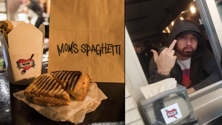 Eminem hào hứng trước người hâm mộ bằng ‘ngón giữa’ tại buổi khai trương của Mom’s Spaghetti 