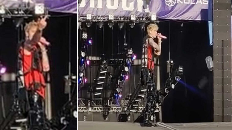Machine Gun Kelly lại bị tẩy chay khi chai nhựa và cành cây bị ném lên sân khấu bởi người hâm mộ